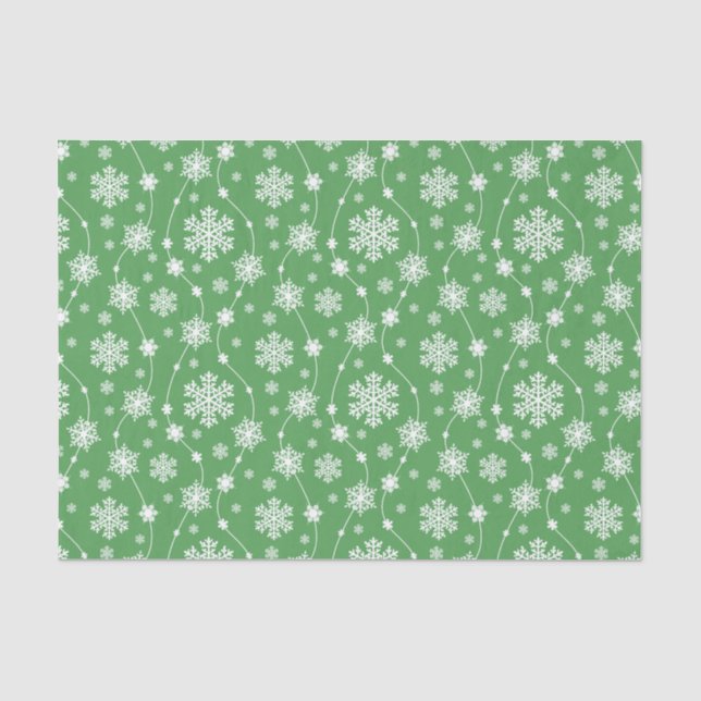 Bright Kelly Green Winter White Snowflake Pattern Tissue Paper (Front)
