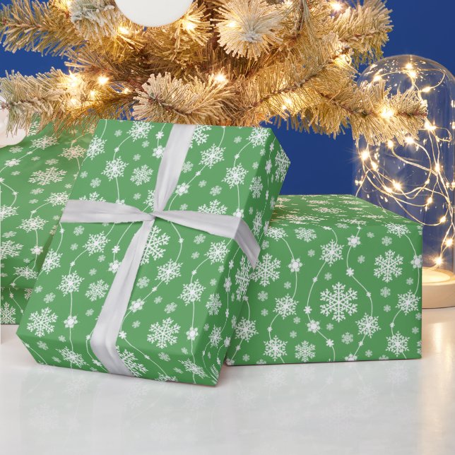 Bright Kelly Green Winter White Snowflake Pattern Wrapping Paper (Holidays)