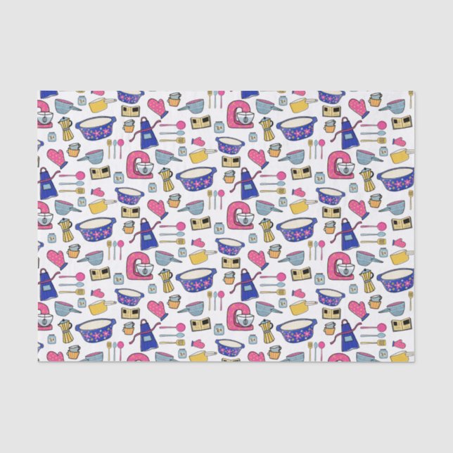Bright Kitchen Utensils Chef Baker pattern Tissue Paper (Front)