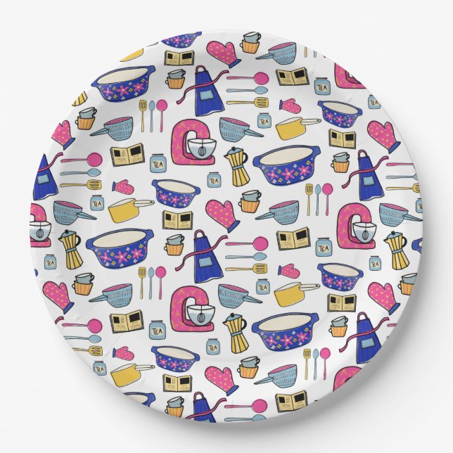 Bright Kitchen Utensils Chef Cake Baker  Paper Plate (Front)