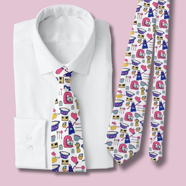 Bright Kitchen Utensils Cook Cake Maker Tie (kitchen utensil pattern tie)