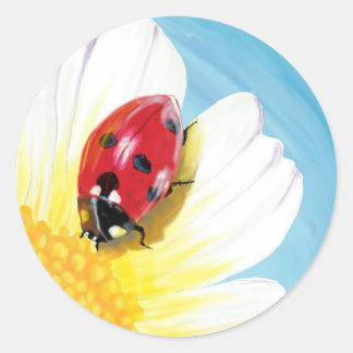 Bright ladybug classic round sticker