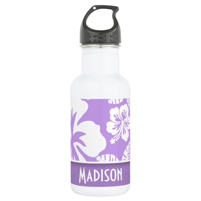 Bright Lavender Tropical Hibiscus; Personalised 532 Ml Water Bottle (Front)