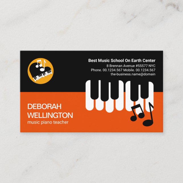 Bright Layers Playing Piano Keys Music Teacher Business Card (Front)