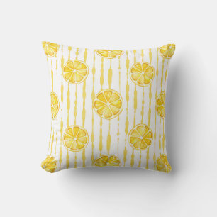 Bright Lemon Slices on Striped Background Cushion