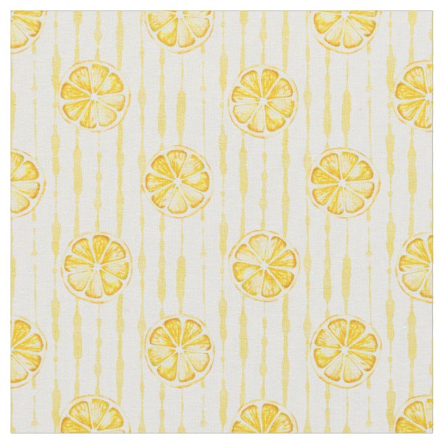 Bright Lemon Slices on Striped Background Fabric (Close Up)