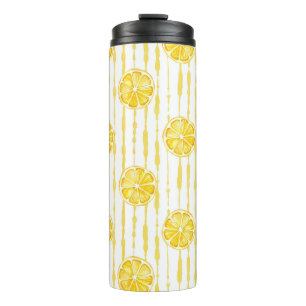 Bright Lemon Slices on Striped Background Thermal Tumbler