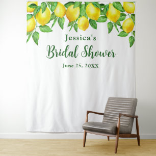 Bright Lemons Bridal Shower Photo Booth Backdrop Tapestry