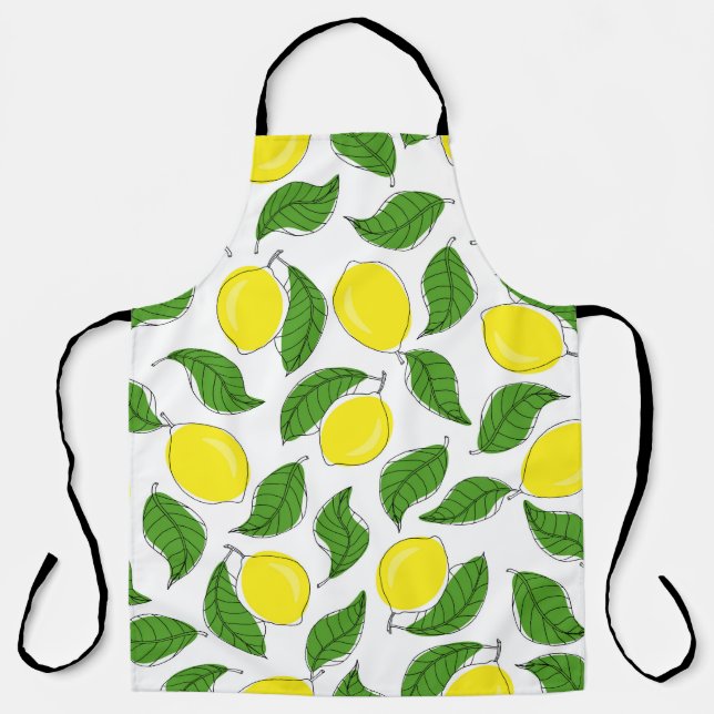 Bright Lemons Green Leaves Pattern Apron (Front)