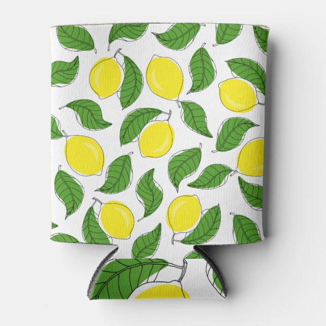 Bright Lemons Green Leaves Pattern Can Cooler (Front)