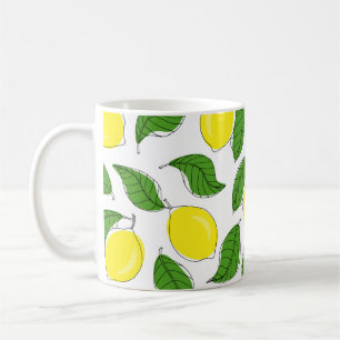 Bright Lemons Green Leaves Pattern Coffee Mug