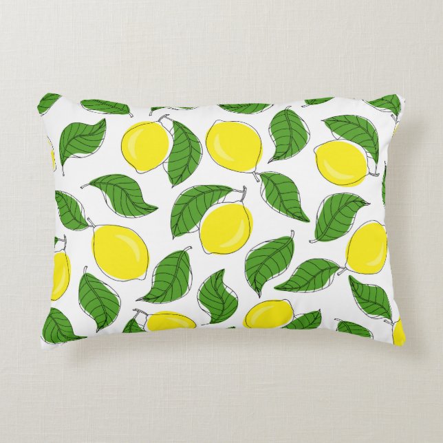 Bright Lemons Green Leaves Pattern Decorative Cushion (Front)