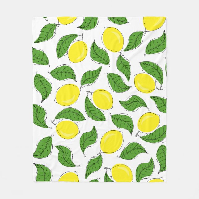Bright Lemons Green Leaves Pattern Fleece Blanket (Front)