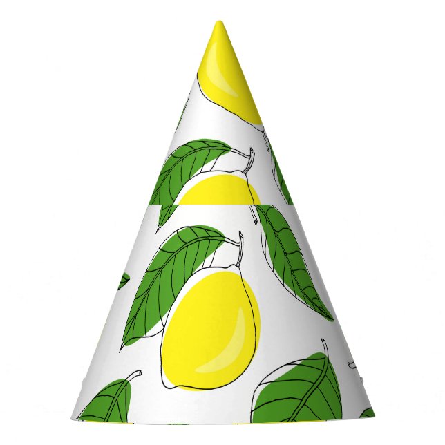 Bright Lemons Green Leaves Pattern Party Hat (Front)