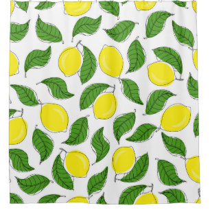 Bright Lemons Green Leaves Pattern Shower Curtain