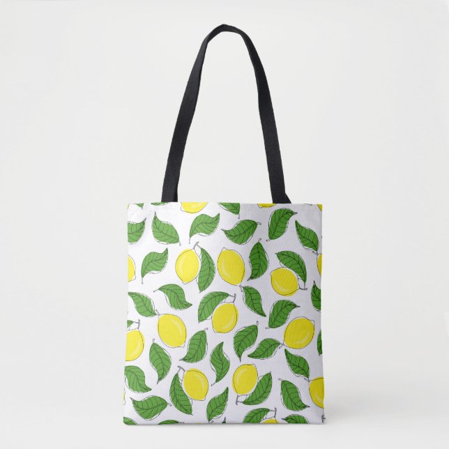 Bright Lemons Green Leaves Pattern Tote Bag (Front)