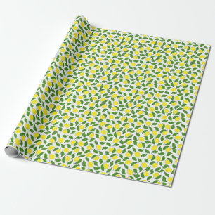 Bright Lemons Green Leaves Pattern Wrapping Paper