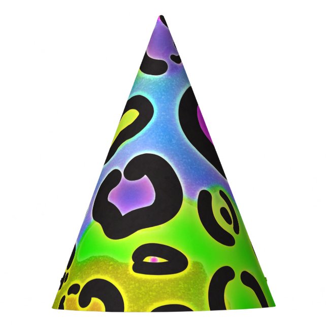 Bright Leopard Cheetah Print Jungle Birthday Party Party Hat (Front)