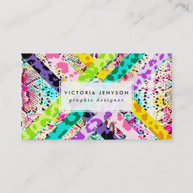 Bright Leopard Lattice Snake Pattern Watercolor Business Card (Front)