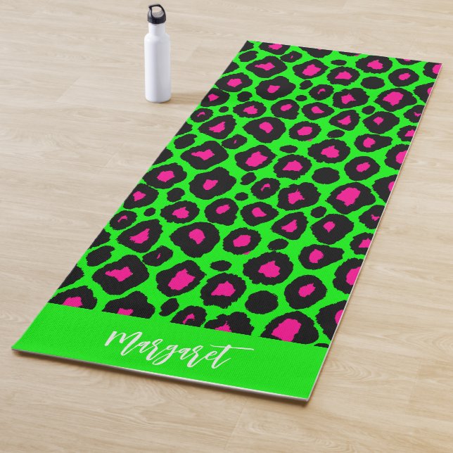 Bright leopard skin monogram name Yoga Mat (In Situ)