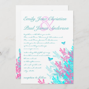 Bright Light Aqau Blue Hot Pink Wild Flowers Bees Invitation
