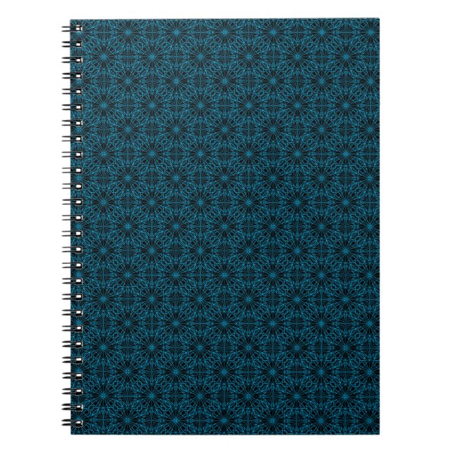 Bright Light Blue Black Geometric Symmetry Pattern Spiral Notebook (Front)