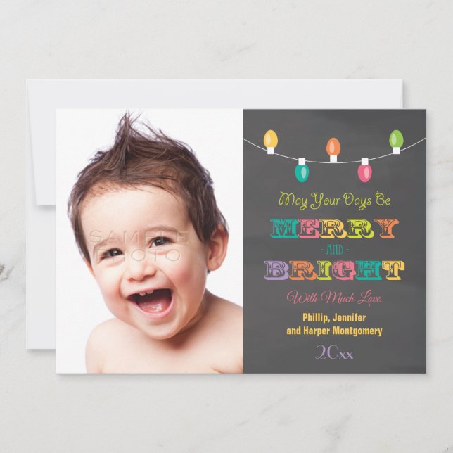Bright LIghts Chalkboard Holiday Photo Card (Front)