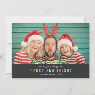Bright Lights on Slate Single Photo Holiday Card