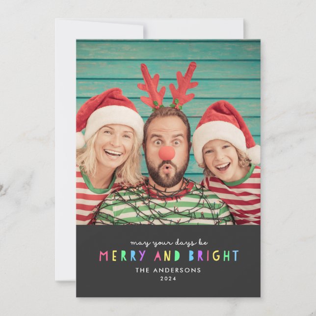 Bright Lights on Slate Single Photo Holiday Card (Front)