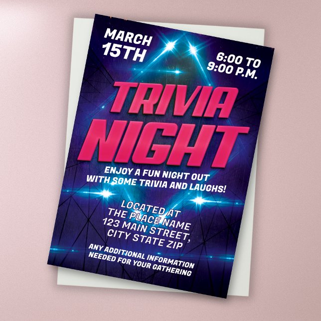 Bright Lights Purple and Blue Trivia Night Invitation (Creator Uploaded)