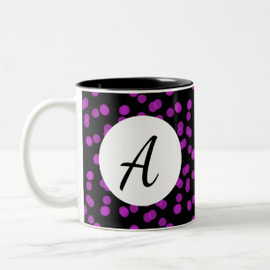 Bright Lights Purple Circle Pattern With Initial Two-Tone Coffee Mug