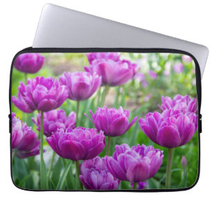 Bright lilac tulips on a sunny day laptop sleeve