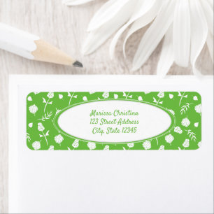 Bright Lime Green and White Floral Pattern Label