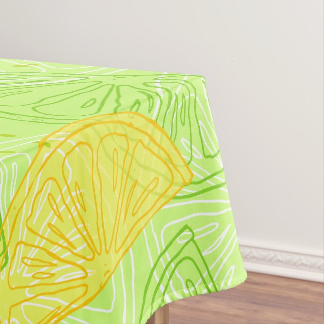 Bright lime green citrus lemons pattern tablecloth (In Situ)