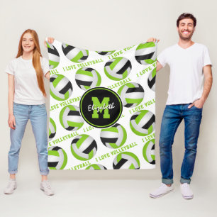 bright lime green I love volleyball text pattern Fleece Blanket