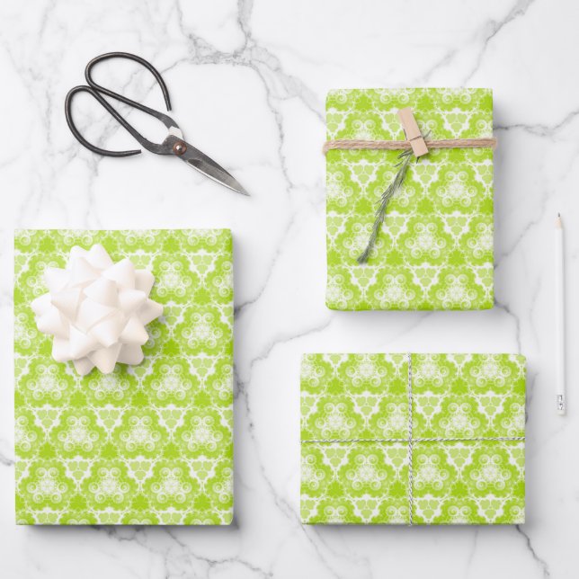 Bright Lime Green Spiral Pattern Wrapping Paper Sheet (Front)