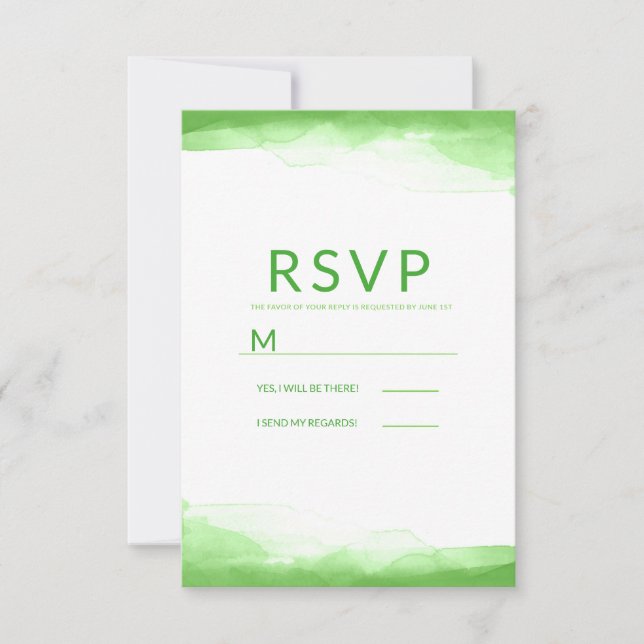 Bright Lime Green Watercolor Modern Wedding RSVP (Front)