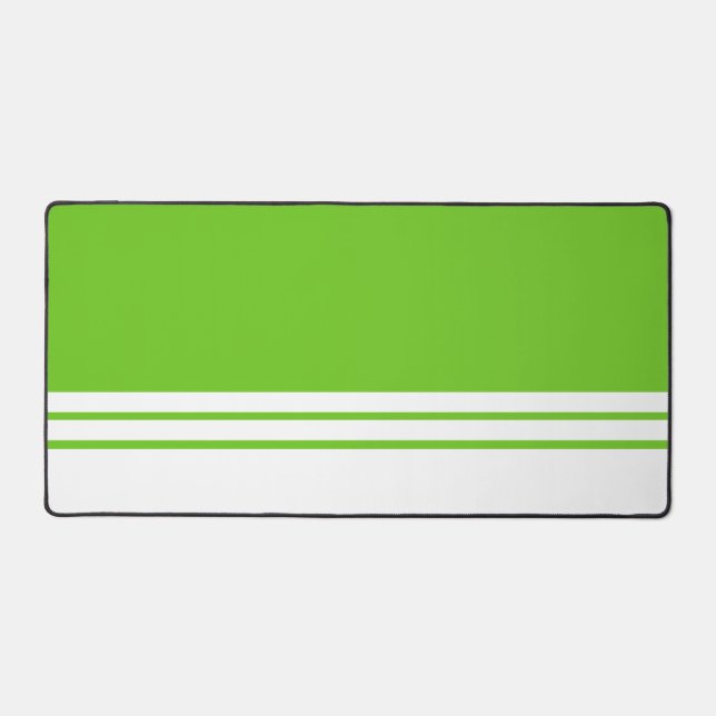 Bright Lime Green White Bottom Edge Racing Stripes Desk Mat (Front)