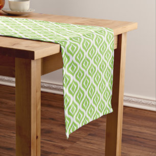 Bright Lime Green White Ikat Ogee Art Pattern Medium Table Runner