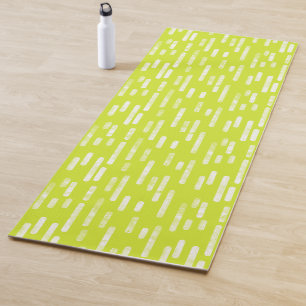 Bright Lime Green/White Inky Rounded Lines Pattern Yoga Mat