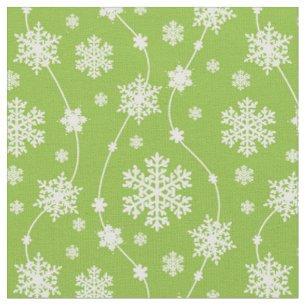 Bright Lime Green Winter White Snowflake Pattern Fabric