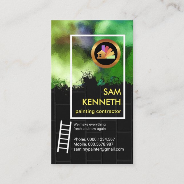 Bright Luminous Graffiti Grunge Brick Wall Painter Business Card (Front)
