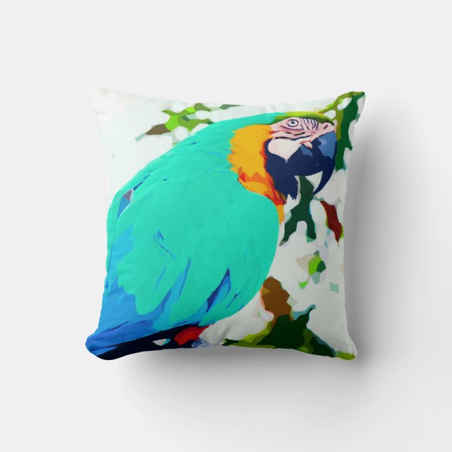 Bright Macaw Parrot Portrait Cushion (Front)