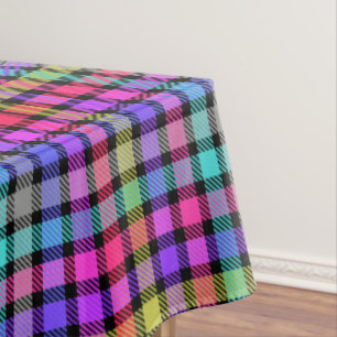Bright Madras Plaid Rainbow Check Tablecloth