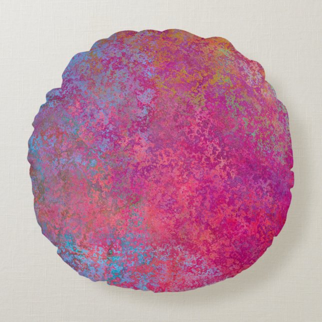 Bright Magenta Sunset Abstract Acrylic Pour Round Cushion (Front)
