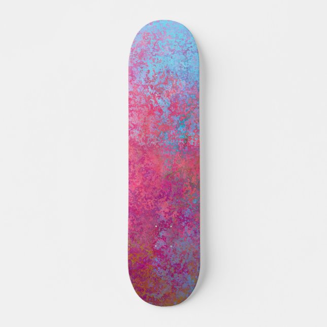 Bright Magenta Sunset Abstract Acrylic Pour Skateboard (Front)