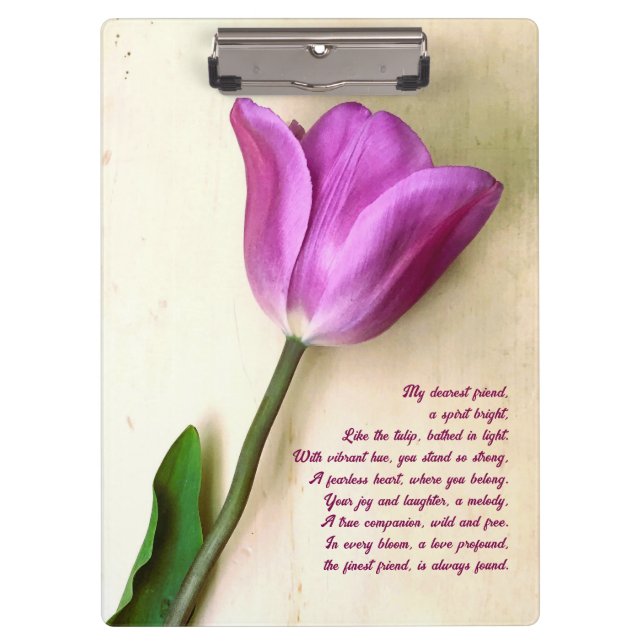Bright Magenta Tulip Poetic  Clipboard (Front)
