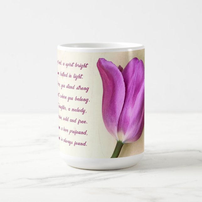 Bright Magenta Tulip Poetic Coffee Mug (Center)