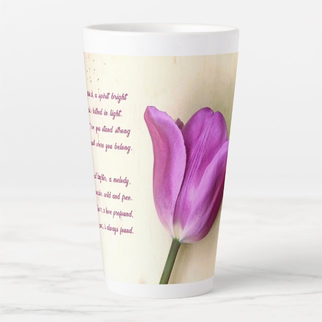 Bright Magenta Tulip Poetic Latte Mug (Front)