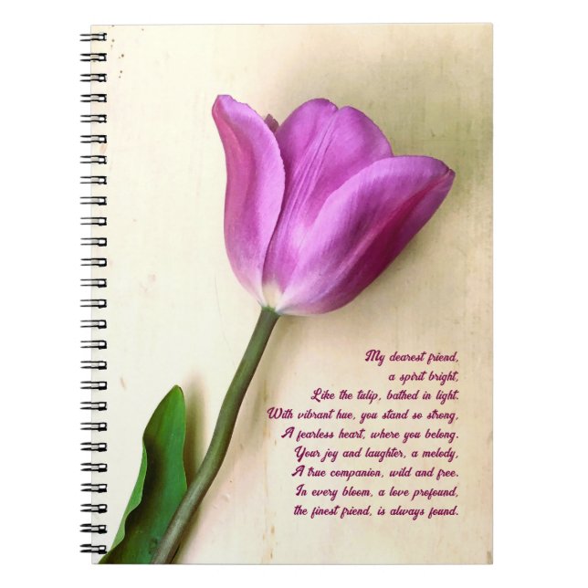 Bright Magenta Tulip Poetic  Notebook (Front)